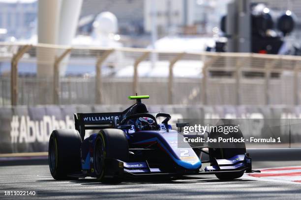 Franco Colapinto of Argentina and MP Motorsport drives on track during practice ahead of Round 14 Yas Marina of the Formula 2 Championship at Yas...