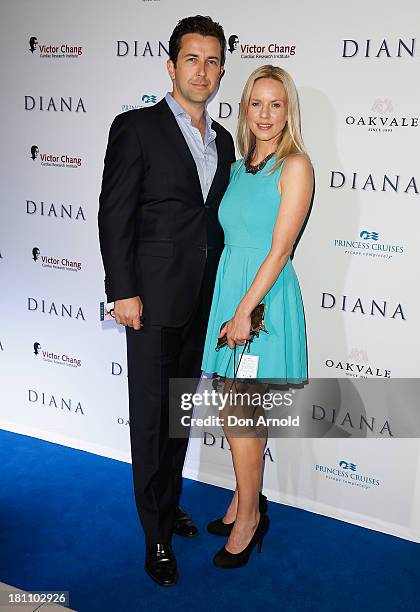David Adler and Jessica Napier arrive at the Australian premiere of "Diana' at Event Cinemas, George Street on September 19, 2013 in Sydney,...