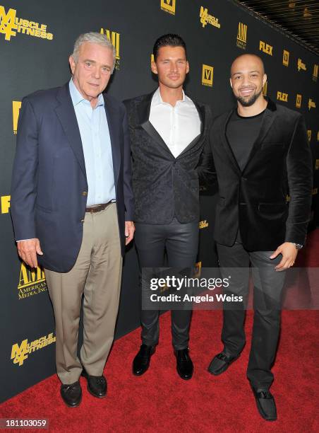 Executive producer Jerome Gary, director/producer Vlad Yudin and producer Edwin Mejia arrive at the Los Angeles premiere of 'GENERATION IRON' at...