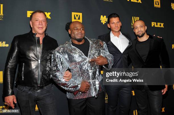 Actor Mickey Rourke, bodybuilder Kai Green, director/producer Vlad Yudin and producer Edwin Mejia arrive at the Los Angeles premiere of 'GENERATION...