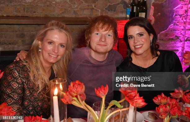 Sofia Blunt, Ed Sheeran and Princess Eugenie of York attend The Anti Slavery Collective's inaugural Winter Gala at Battersea Arts Centre on November...