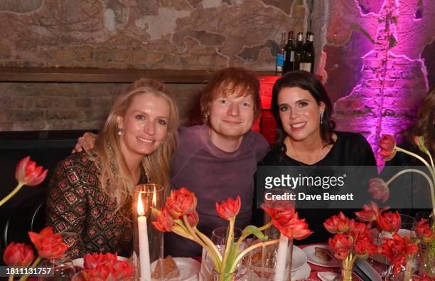 Sofia Blunt, Ed Sheeran and Princess Eugenie of York attend The Anti Slavery Collective's inaugural Winter Gala at Battersea Arts Centre on November...