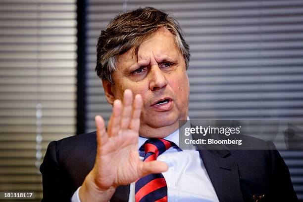 Jan Fischer, Czech Republic's finance minister, reacts during an interview in Prague, Czech Republic, on Thursday, Sept. 19, 2013. Czech deficit...