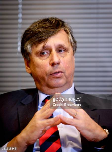 Jan Fischer, Czech Republic's finance minister, speaks during an interview in Prague, Czech Republic, on Thursday, Sept. 19, 2013. Czech deficit...