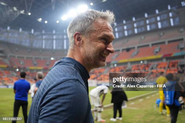 Christian Wueck, Head Coach of Germany, celebrates after the team's victory in the FIFA U-17 World Cup Quarter Final match between Spain and Germany...