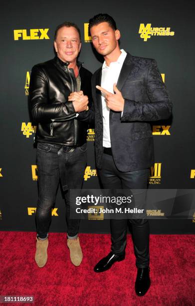 Actor Mickey Rourke and Vlad Yudin attend the Los Angeles premiere of "Generation Iron" at the Chinese 6 Theatres in Hollywood on September 18, 2013...