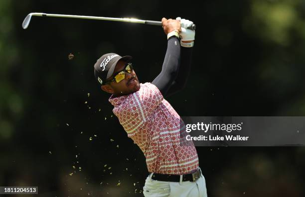 Nikhil Rama of South Africa plays his second shot on the sixth hole during Day Two of the Joburg Open at Houghton GC on November 24, 2023 in...