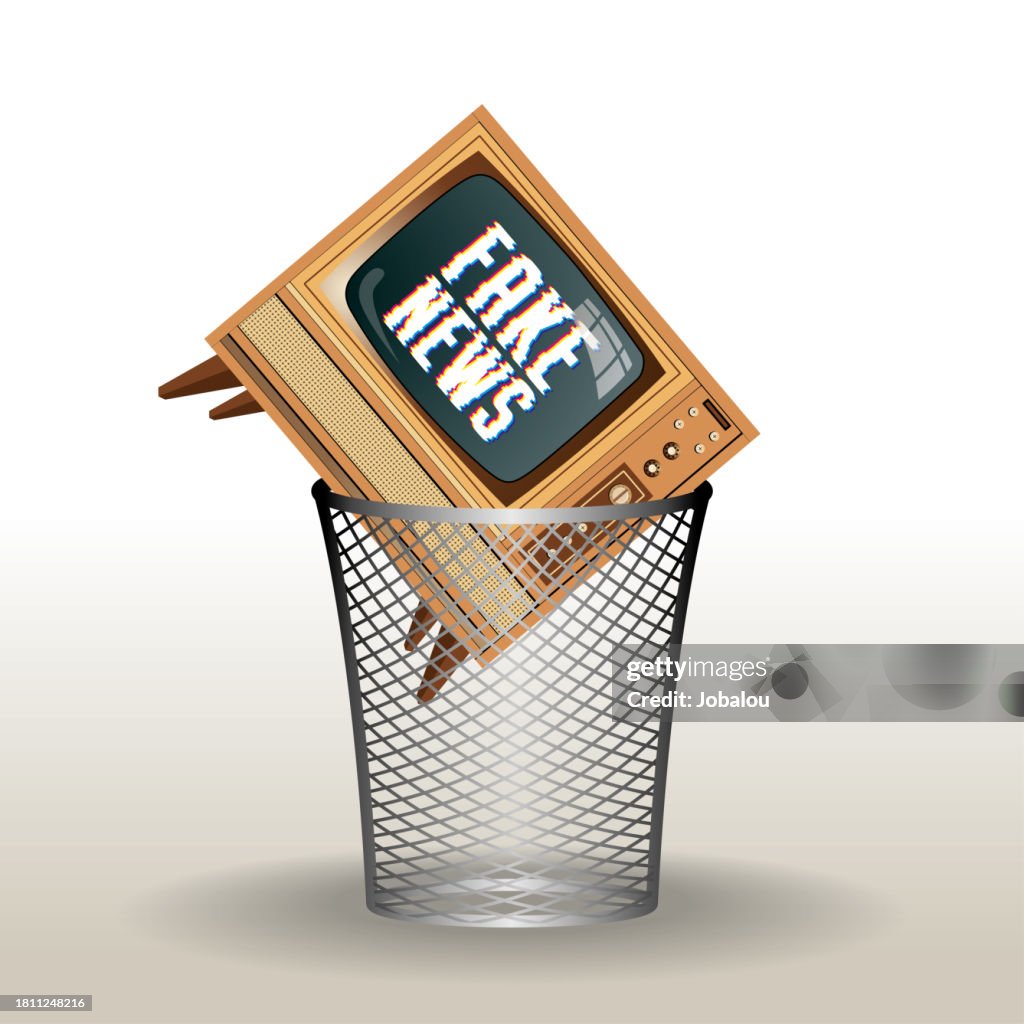 Vintage TV with Fake News in Trash E-Waste Recycling