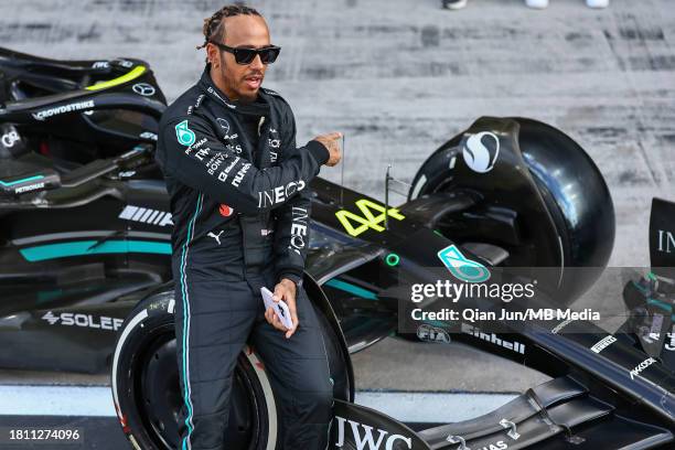 Lewis Hamilton of Great Britain sits on the Mercedes AMG Petronas F1 Team F1W14 during previews ahead of the F1 Grand Prix of Abu Dhabi at Yas Marina...