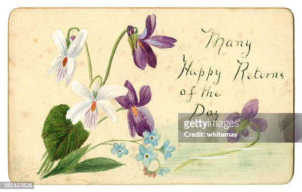 ilustraciones, imágenes clip art, dibujos animados e iconos de stock de victorian caseras tarjeta de cumpleaños, 1890 - happy birthday vintage