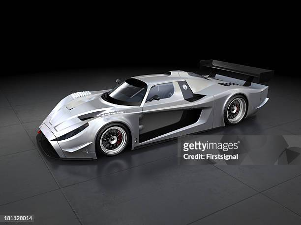 silver sport car on black background - spoiler stock pictures, royalty-free photos & images
