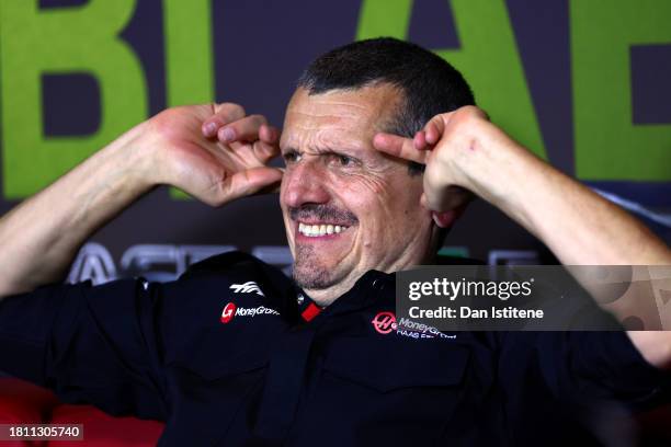 Haas F1 Team Principal Guenther Steiner attends the Team Principals Press Conference during practice ahead of the F1 Grand Prix of Abu Dhabi at Yas...