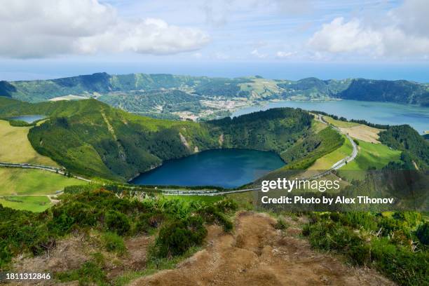 picturesque lakes in volcanoes craters of san miguel, view from above. azores - azores stock pictures, royalty-free photos & images