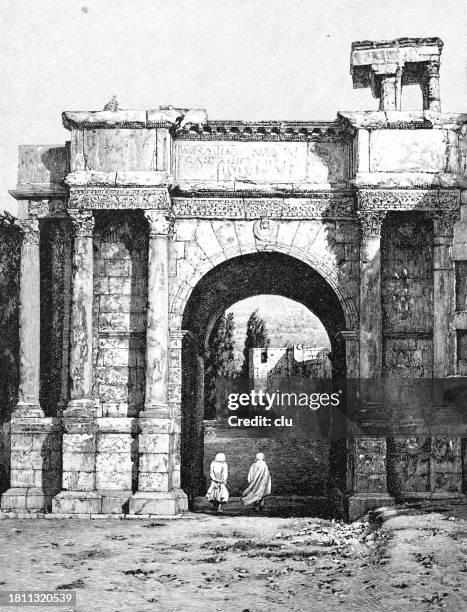 caracalla gate in tebessa - ³Ùé²ú±ð²õ²õ²¹ stock illustrations