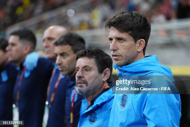 Diego Placente, Head Coach of Argentina, looks on prior to the FIFA U-17 World Cup Quarter Final match between Argentina and Brazil at Jakarta...