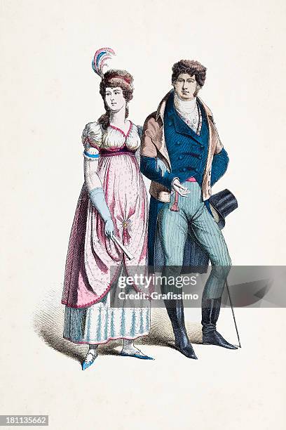 illustrations, cliparts, dessins animés et icônes de german couple dans un vêtement traditionnel de 1800 - vêtement traditionnel