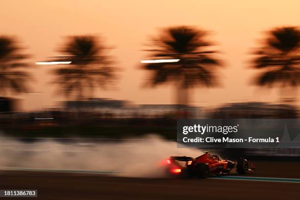 Carlos Sainz of Spain driving the Ferrari SF-23 crashes during practice ahead of the F1 Grand Prix of Abu Dhabi at Yas Marina Circuit on November 24,...