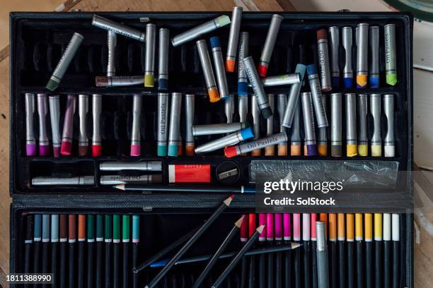 selection of oil pastels - oil pastel drawing stock pictures, royalty-free photos & images