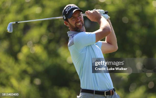 Scott Jamieson of Scotland plays his tee shot on the 16th hole during Day Two of the Joburg Open at Houghton GC on November 24, 2023 in Johannesburg,...