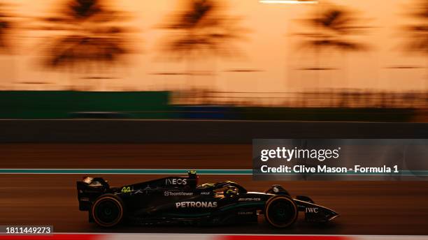 Lewis Hamilton of Great Britain driving the Mercedes AMG Petronas F1 Team W14 on track during practice ahead of the F1 Grand Prix of Abu Dhabi at Yas...