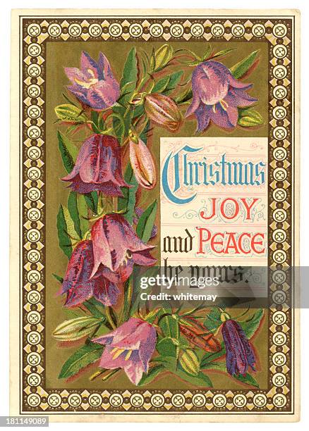 victorian christmas card, 1879 - canterbury bell stock illustrations