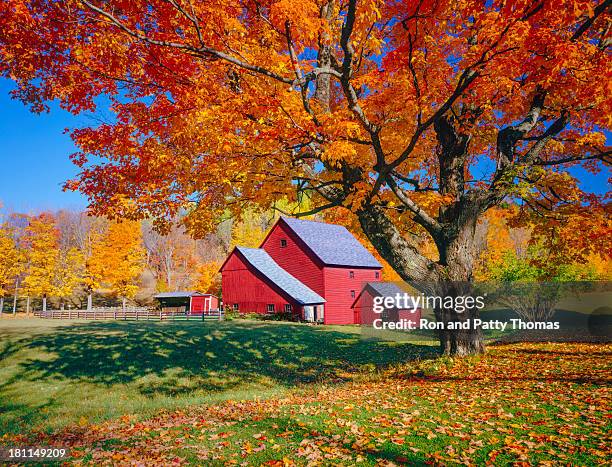 vermont otoño con rústico barn - new england usa fotografías e imágenes de stock