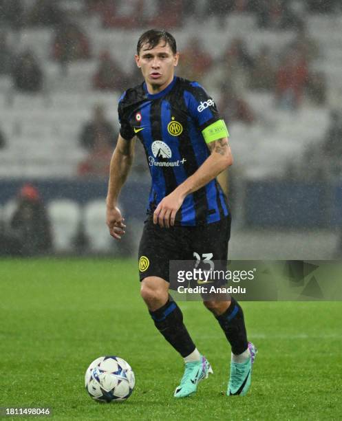 Nicolo Barella of Inter in action during the UEFA Champions League group D match between SL Benfica and FC Internazionale at Estadio do Sport Lisboa...