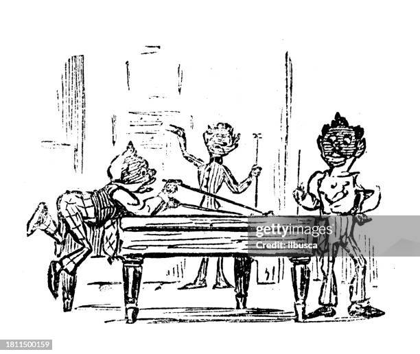 british satire caricature comic cartoon illustration - man playing pool stock illustrations