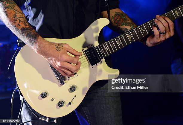 Guitarist Clint Lowery of Sevendust performs at Hard Rock Live Las Vegas as the band tours in support of the album "Black Out the Sun" on September...