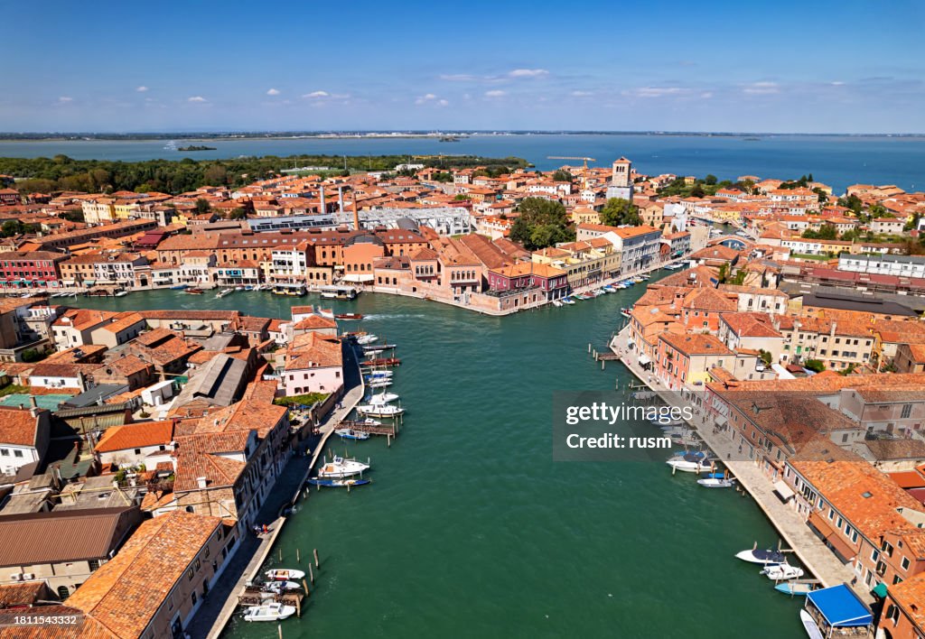 Aerial view Grand Canal of Murano island, Italy