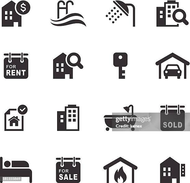 mono icons set | real estate - pause icon stock illustrations