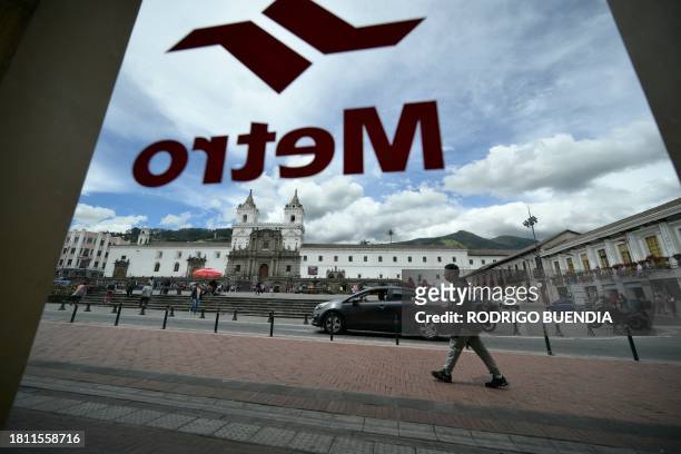 The San Francisco Church is seen from Quito's Metro Line 1 San Francisco subway station, in downtown Quito on November 28, 2023. After a decade of...