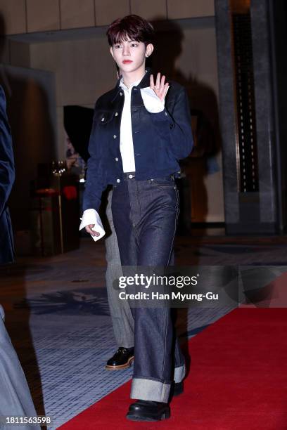 Zhang Hao of boy band ZeroBaseOne is seen at the 18th W Magazine Korea Breast Cancer Awareness Campaign "Love Your W" photo call at Four Seasons...