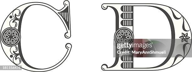 letters c and d - medieval illuminated letter stock illustrations