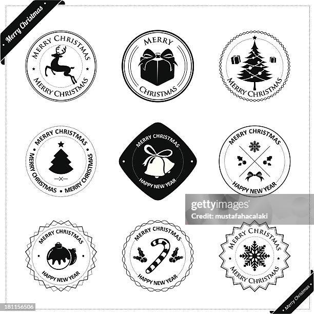 christmas stamps and badges - latin script stock illustrations