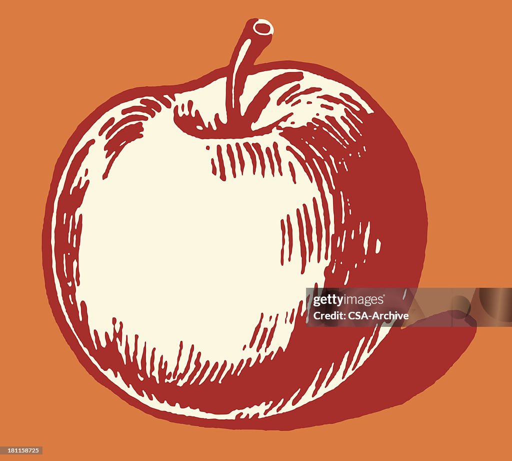 Illustrated apple on red background
