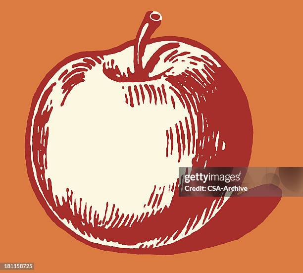 illustrated apple on red background - apple vector stock illustrations