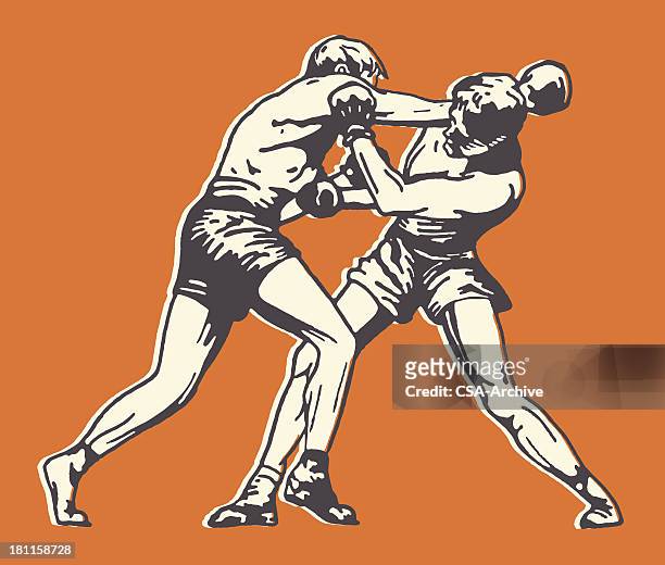 illustrazioni stock, clip art, cartoni animati e icone di tendenza di due uomini di boxe - sfida