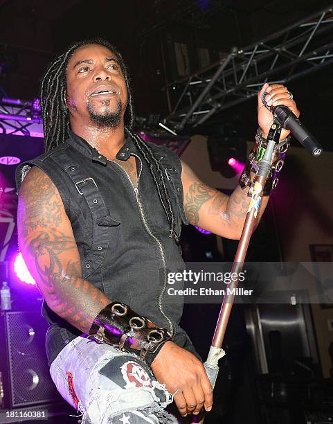 Singer Lajon Witherspoon of Sevendust performs at Hard Rock Live Las Vegas as the band tours in support of the album "Black Out the Sun" on September...