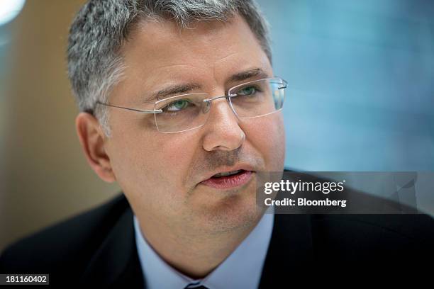 Severin Schwan, chief executive officer Roche Holding AG, speaks during an interview in New York, U.S., on Thursday, Sept. 19, 2013. Roche Holding AG...