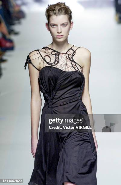 Luca Gadjus walks the runway during the Sophia Kokosalaki Ready to Wear Fall/Winter 2002-2003 fashion show as part of the London Fashion Week on...