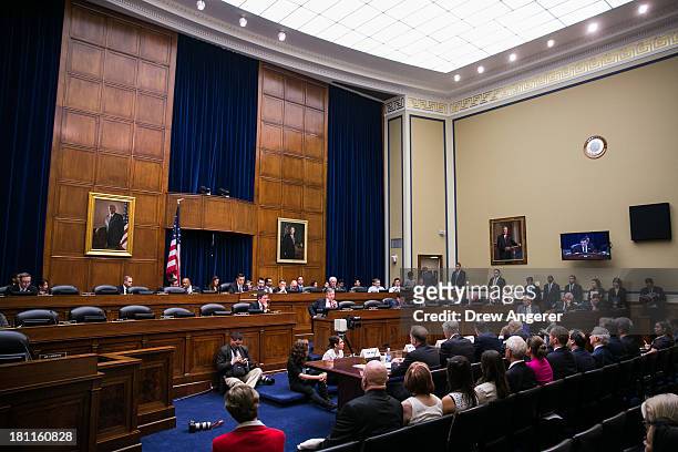 An overall view of the House Oversight Committee hearing entitled 'Reviews of the Benghazi Attack and Unanswered Questions,' in the Rayburn House...