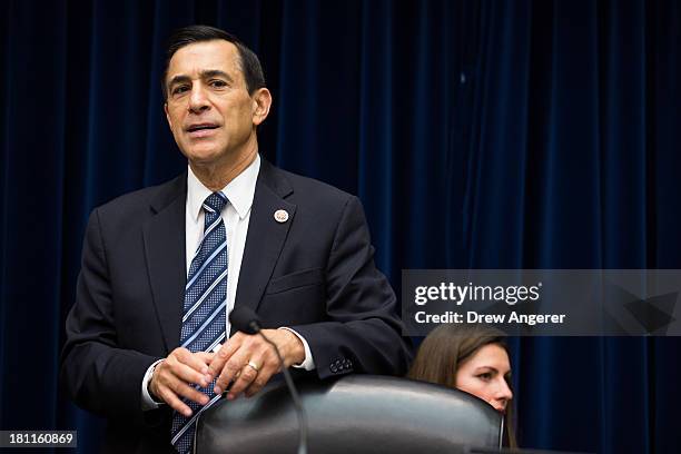 Committee Chairman Darrell Issa arrives for a House Oversight Committee hearing entitled 'Reviews of the Benghazi Attack and Unanswered Questions,'...