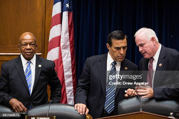 Ranking Member Rep. Elijah Cummings , Committee Chairman Darrell Issa , and Rep. Pat Meehan are seen prior to the start of a House Oversight...