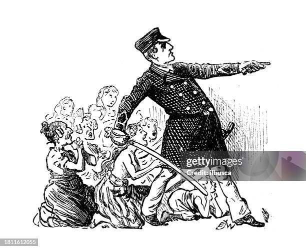 ilustrações de stock, clip art, desenhos animados e ícones de british satire caricature comic cartoon illustration - general posto militar