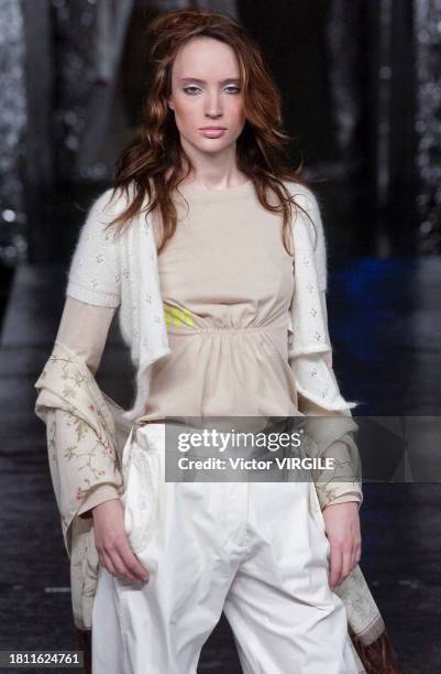 Model walks the runway during the Paul Smith Ready to Wear Fall/Winter 2002-2003 fashion show as part of the London Fashion Week on February 18, 2002...