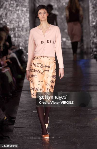 Model walks the runway during the Paul Smith Ready to Wear Fall/Winter 2002-2003 fashion show as part of the London Fashion Week on February 18, 2002...