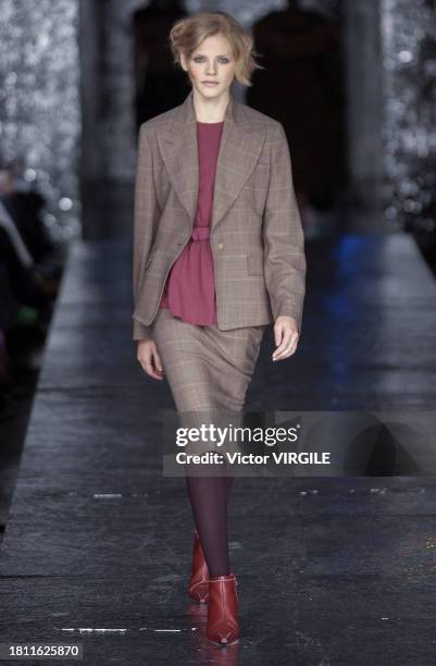 Model walks the runway during the Paul Smith Ready to Wear Fall/Winter 2002-2003 fashion show as part of the London Fashion Week on February 18, 2002...