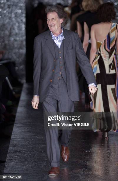 Fashion designer Paul Smith walks the runway during the Paul Smith Ready to Wear Fall/Winter 2002-2003 fashion show as part of the London Fashion...