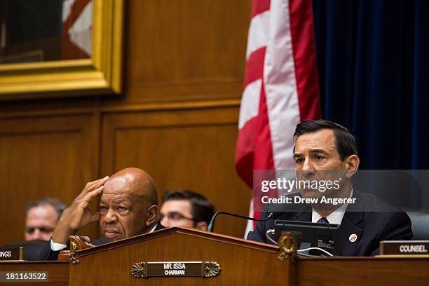 Ranking Member Rep. Elijah Cummings and Committee Chairman Darrell Issa listen to testimony during a House Oversight Committee hearing entitled...